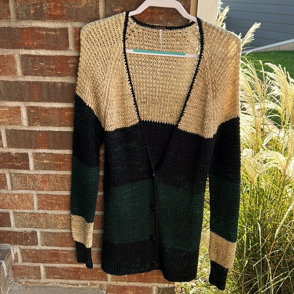 FREE PEOPLE Ladies L Chunky Knit Colorblock Lake Tahoe Cardigan Sweater - Picture 3 of 9